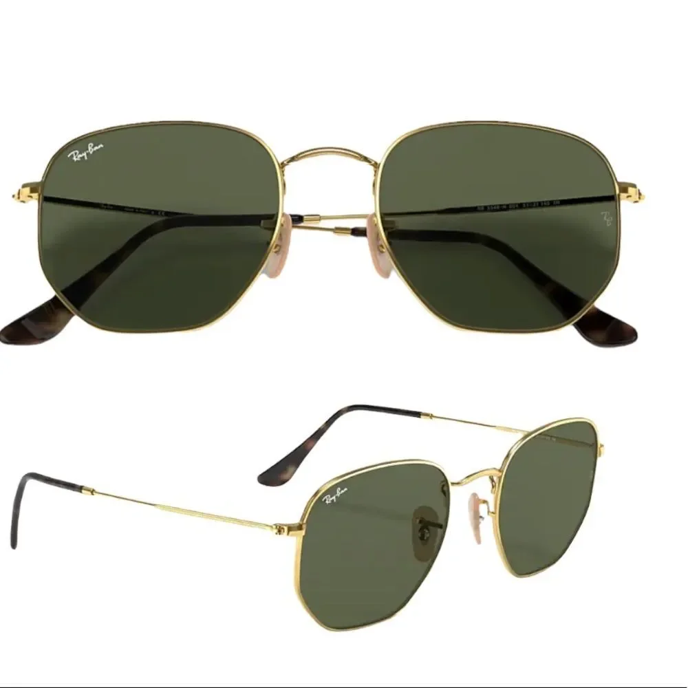 Ray Ban RB3548N HEXAGONAL FLAT LENSES Gold frame G -15 Lens XL 54-21  Unisex NEW - Picture 2 of 9
